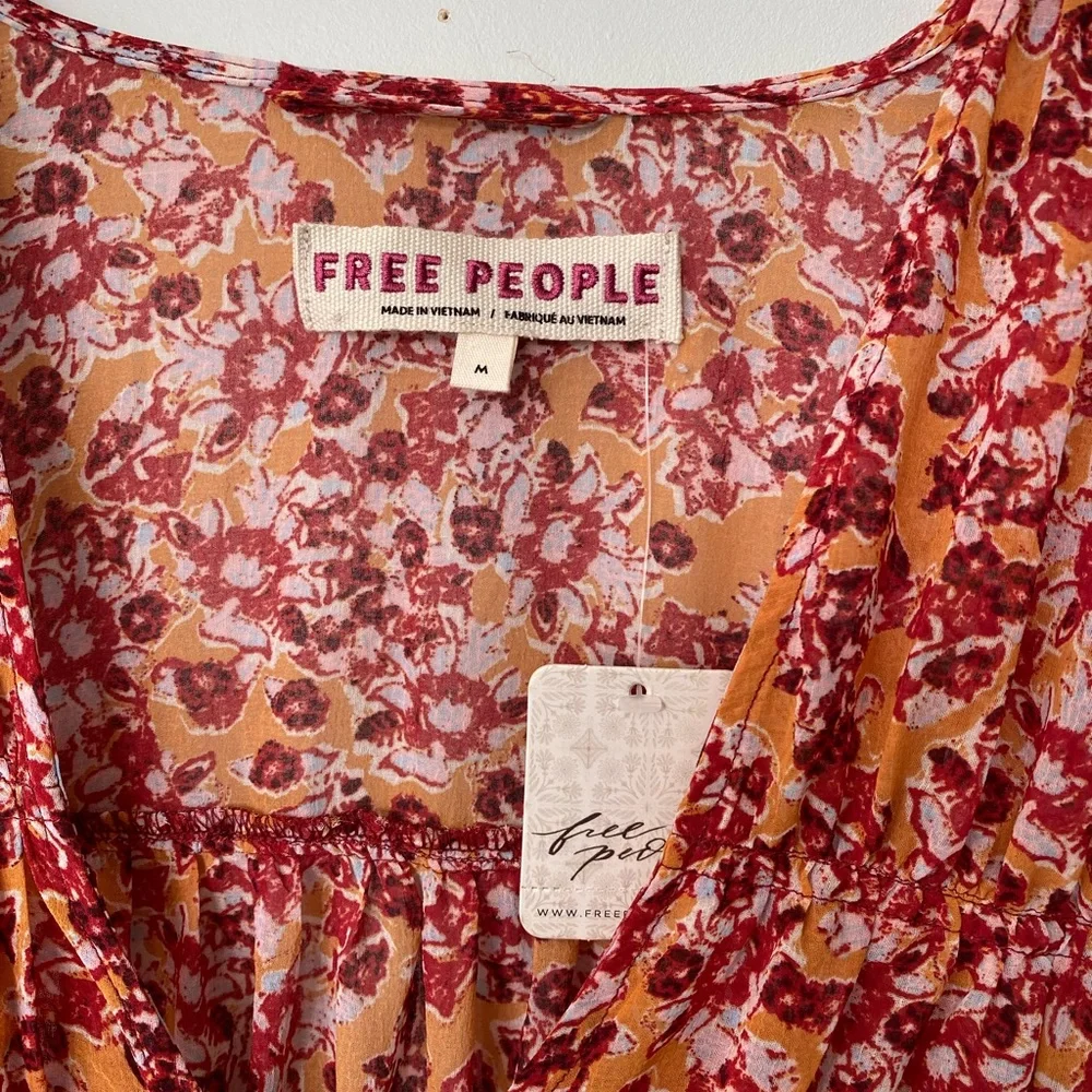 FREE PEOPLE Lorraine Boho Print Tie-front Top NWT
